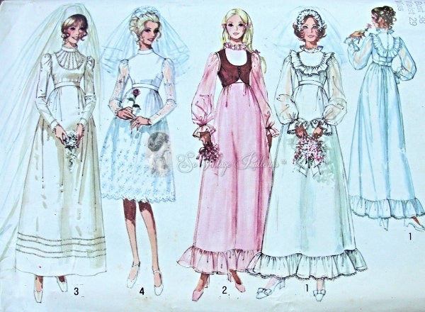 1970s ROMANTIC Bohemian Victorian Style Wedding Gown Bridal Dress Pattern SIMPLICITY 9608 Four Beautiful Styles Bust 32 Vintage Sewing Pattern FACTORY FOLDED