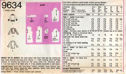 CUTE 1970s Set of  Jackets Pattern SIMPLICITY 9634 Perfect For Faux Furs, Three Fabulous Styles, Bust 32 Vintage Sewing Pattern FACTORY FOLDED