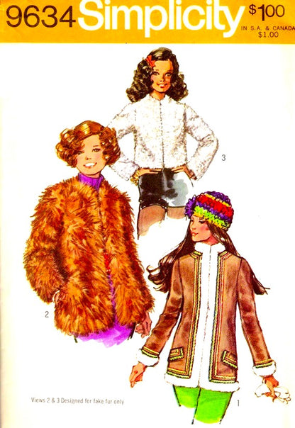 CUTE 1970s Set of  Jackets Pattern SIMPLICITY 9634 Perfect For Faux Furs, Three Fabulous Styles, Bust 32 Vintage Sewing Pattern FACTORY FOLDED