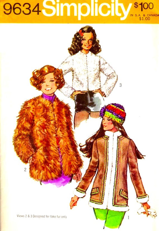 CUTE 1970s Set of  Jackets Pattern SIMPLICITY 9634 Perfect For Faux Furs, Three Fabulous Styles, Bust 32 Vintage Sewing Pattern FACTORY FOLDED