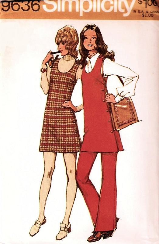 1970s Mini Side Wrap Dress Jumper or Tunic With Pants Pattern Cute Style Simplicity 9636 Vintage Sewing Pattern UNCUT Bust 36 & 38