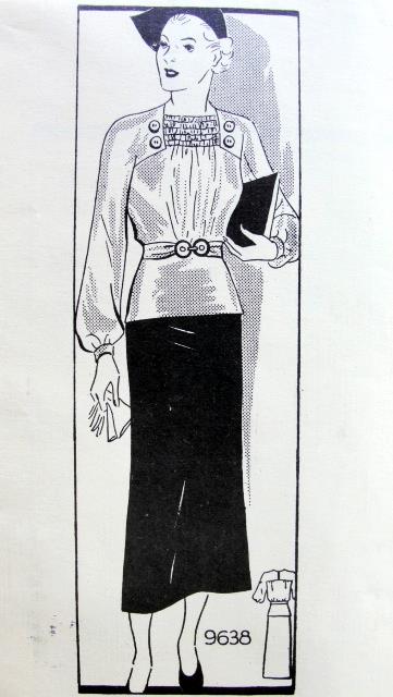 1930s 2 PC DRESS PATTERN BEAUTIFUL SHIRRED BLOUSE, SLIM SKIRT MARIAN MARTIN PATTERNS 9638