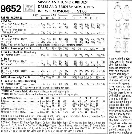 1960s Mod Wedding Dress McCalls 9652 Empire Waist Princess Seam Wedding Gown with Train Bridesmaid Dress Vintage Sewing Pattern Several Sizes Available UNCUT