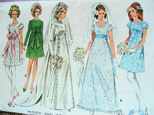 LOVELY 1960s Mod Wedding Gown or Party Dress Pattern McCALLS 9652 Empire Waist Princess Seam Bridal Gown with Train, Bridesmaid or Party Dress, Bust 34 Vintage Sewing Pattern