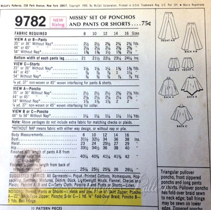 1960s Mod Ponchos Cape Slim Pants and Shorts Pattern McCalls 9782 Vintage Sewing Pattern UNCUT