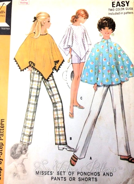 1960s Mod Ponchos Cape Slim Pants and Shorts Pattern McCalls 9782 Vintage Sewing Pattern UNCUT