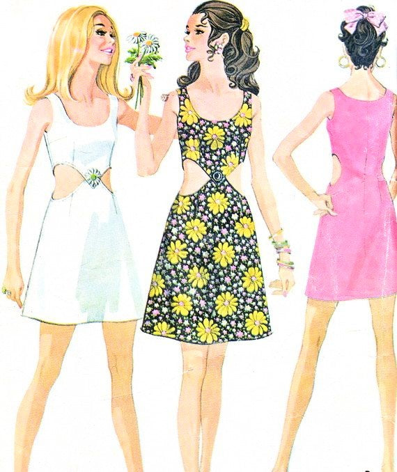 1960s Ultra Mod Mini Cutout Midriff Dress Pattern McCalls 9785 Vintage Sewing Pattern UNCUT