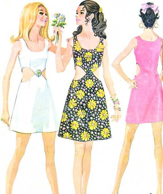 1960s Ultra Mod Mini Cutout Midriff Dress Pattern McCalls 9785 Vintage Sewing Pattern UNCUT