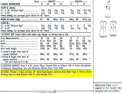 1960s Ultra Mod Mini Cutout Midriff Dress Pattern McCalls 9785 Vintage Sewing Pattern UNCUT