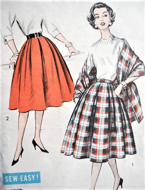 1950s EASY To Sew Pleated Skirt and Stole Pattern ADVANCE 8781 All Around Unpressed Pleats Full Skirt Waist 24 Vintage Sewing Pattern FACTORY FOLDED