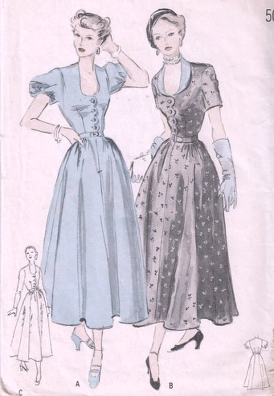 Late 1940s BEAUTIFUL Dress Pattern BUTTERICK 4887 Lovely Horseshoe Neckline Day or Cocktail Party Dress, Bust 32 Vintage Sewing Pattern