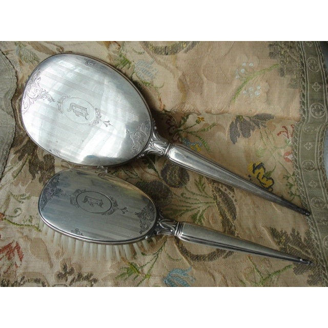 ELEGANT Antique Birks Sterling Silver Vanity Set,Hand Mirror and Brush,Monogram D,Lovely Engraving, Perfect Gift or Add To Silver Collection