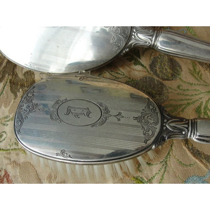 ELEGANT Antique Birks Sterling Silver Vanity Set,Hand Mirror and Brush,Monogram D,Lovely Engraving, Perfect Gift or Add To Silver Collection
