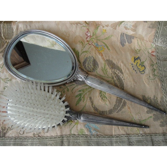 ELEGANT Antique Birks Sterling Silver Vanity Set,Hand Mirror and Brush,Monogram D,Lovely Engraving, Perfect Gift or Add To Silver Collection