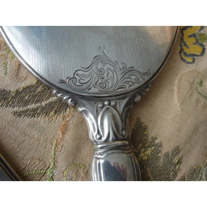 ELEGANT Antique Birks Sterling Silver Vanity Set,Hand Mirror and Brush,Monogram D,Lovely Engraving, Perfect Gift or Add To Silver Collection