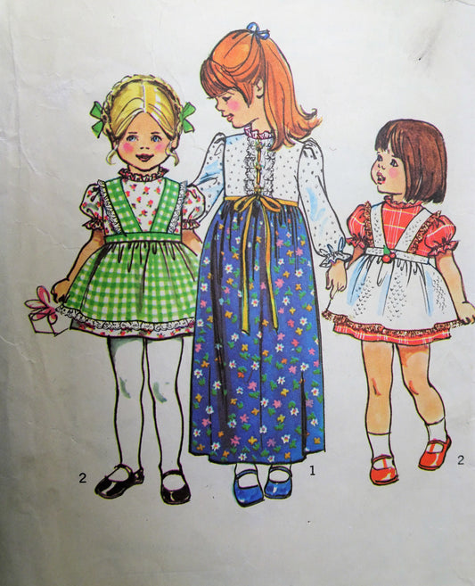 1970s CUTE Toddlers Dress and Apron Pinafore Pattern SIMPLICITY 5333 Sweet Little Girls Dress in 2 Lengths Size 1 Childrens Vintage Sewing Pattern