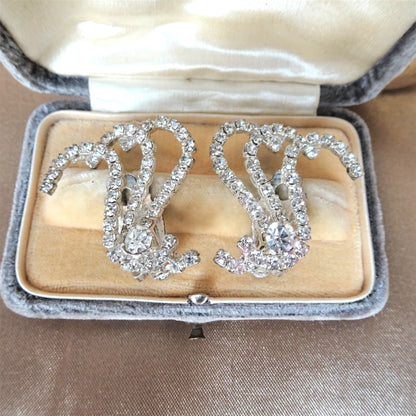 BEAUTIFUL Art Deco Style Sparkling Earrings, Lovely Design Clip On Earrings, Glittering Glass Earrings, Collectible Vintage Jewelry