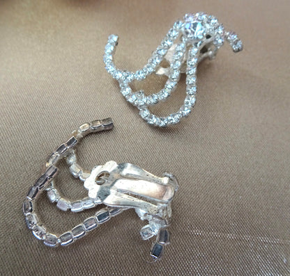 BEAUTIFUL Art Deco Style Sparkling Earrings, Lovely Design Clip On Earrings, Glittering Glass Earrings, Collectible Vintage Jewelry