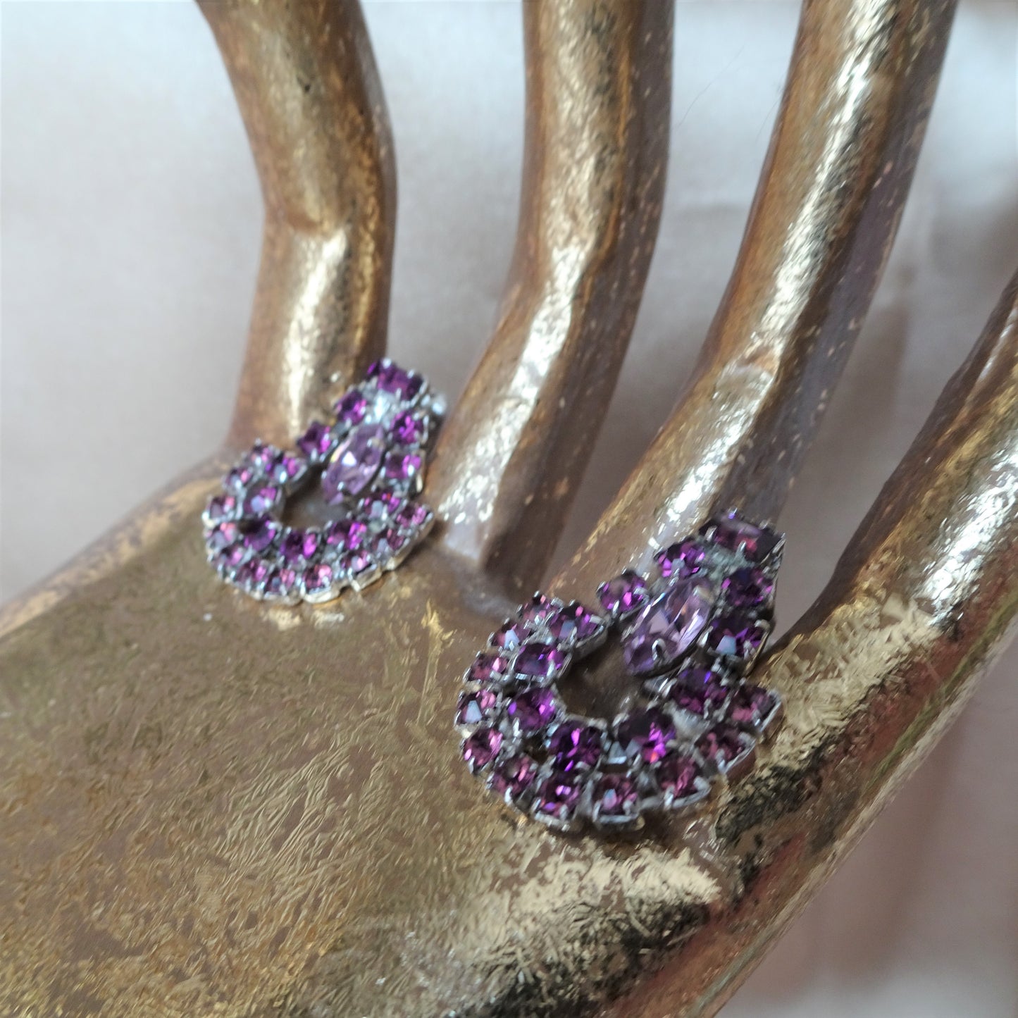 GLAMOROUS Purple Glass Signed Earrings, Sparkling Drop Earrings,Dangle Sterling Silver Earrings,Bridal,Collectible Vintage Jewelry