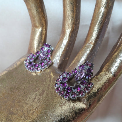 GLAMOROUS Purple Glass Signed Earrings, Sparkling Drop Earrings,Dangle Sterling Silver Earrings,Bridal,Collectible Vintage Jewelry