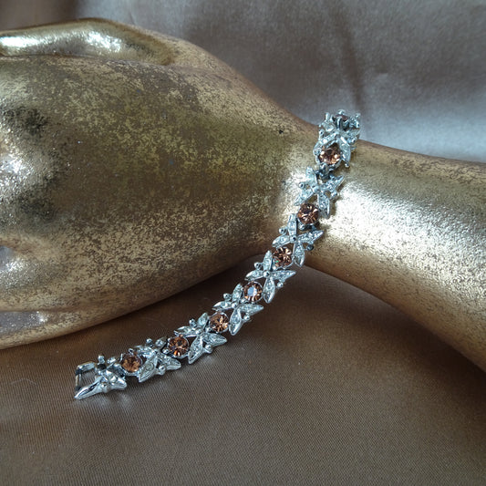 FABULOUS Vintage Coro Signed Bracelet,Sparkling Topaz and Clear Glass Stones, Silver Tone Setting, Beautiful Bracelet, Collectible Vintage Jewelry