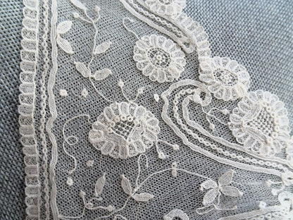 GORGEOUS Antique handmade Brussels Applique lace Collar,Two Large Collar Panels,For Heirloom Sewing,Collectible Antique Lace