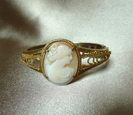 ANTIQUE Romantic Carved Cameo and Gold Filled Filigree Bracelet,Collectible Antique Bracelets