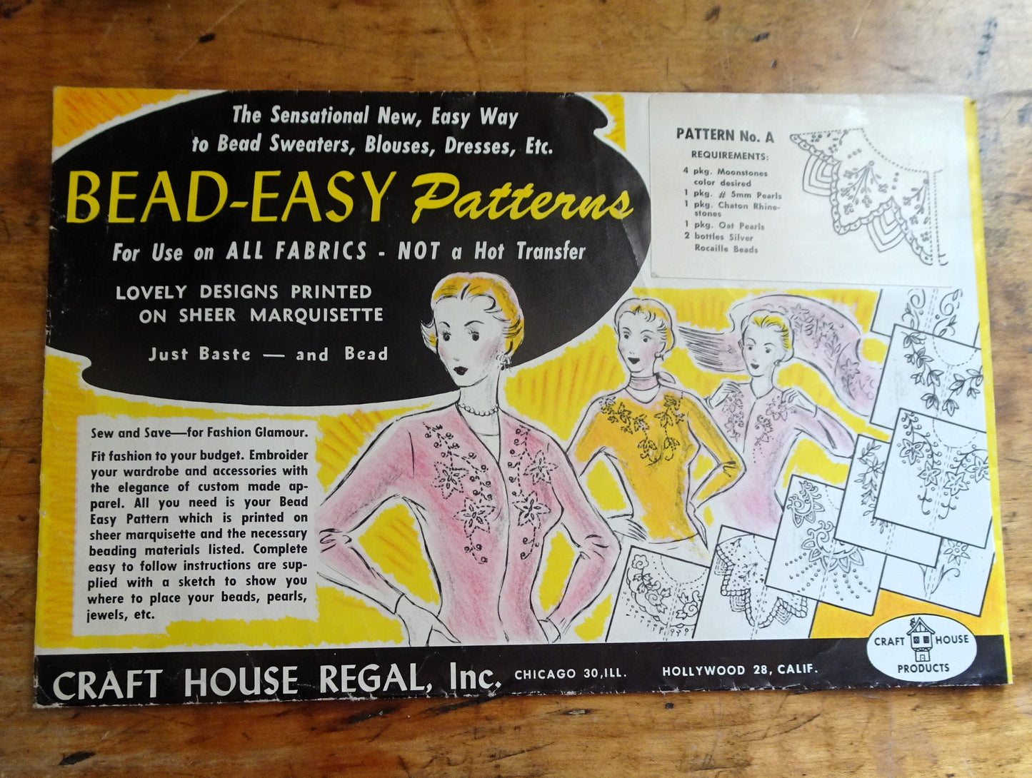 FABULOUS Vintage 50s Bead Pattern, Craft House Regal, Bead Sweaters,Blouses,Cardigans, Hats, Gloves etc Never Used Still Sealed, Vintage Craft Pattern