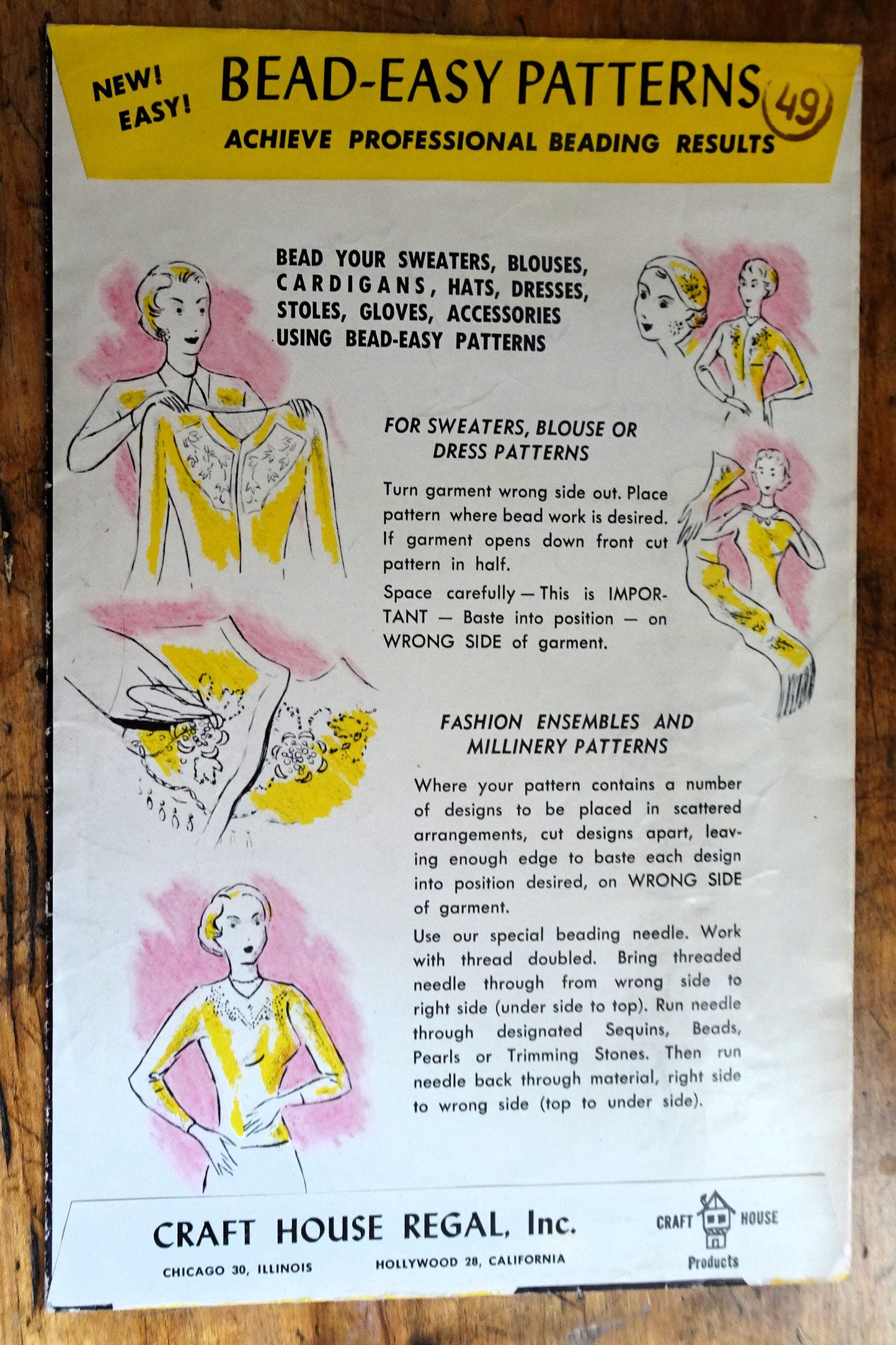 FABULOUS Vintage 50s Bead Pattern, Craft House Regal, Bead Sweaters,Blouses,Cardigans, Hats, Gloves etc Never Used Still Sealed, Vintage Craft Pattern