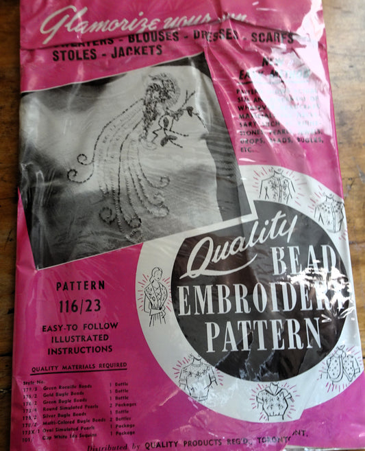 1950s QUALITY Bead Embroidery Pattern Glamorize Your Sweaters,Blouses, Dresses, Scarfs, Stoles, Jackets, Vintage Beading Craft Pattern Never Used