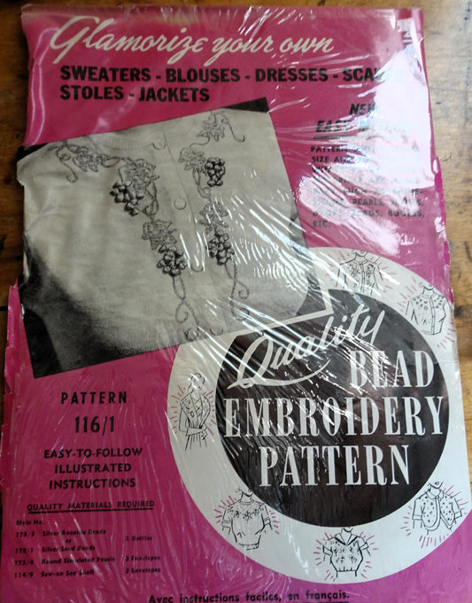 1950s QUALITY Bead Embroidery Pattern Glamorize Your  Sweaters,Blouses, Dresses, Scarfs, Stoles, Jackets, Vintage Beading Craft Pattern Never Used