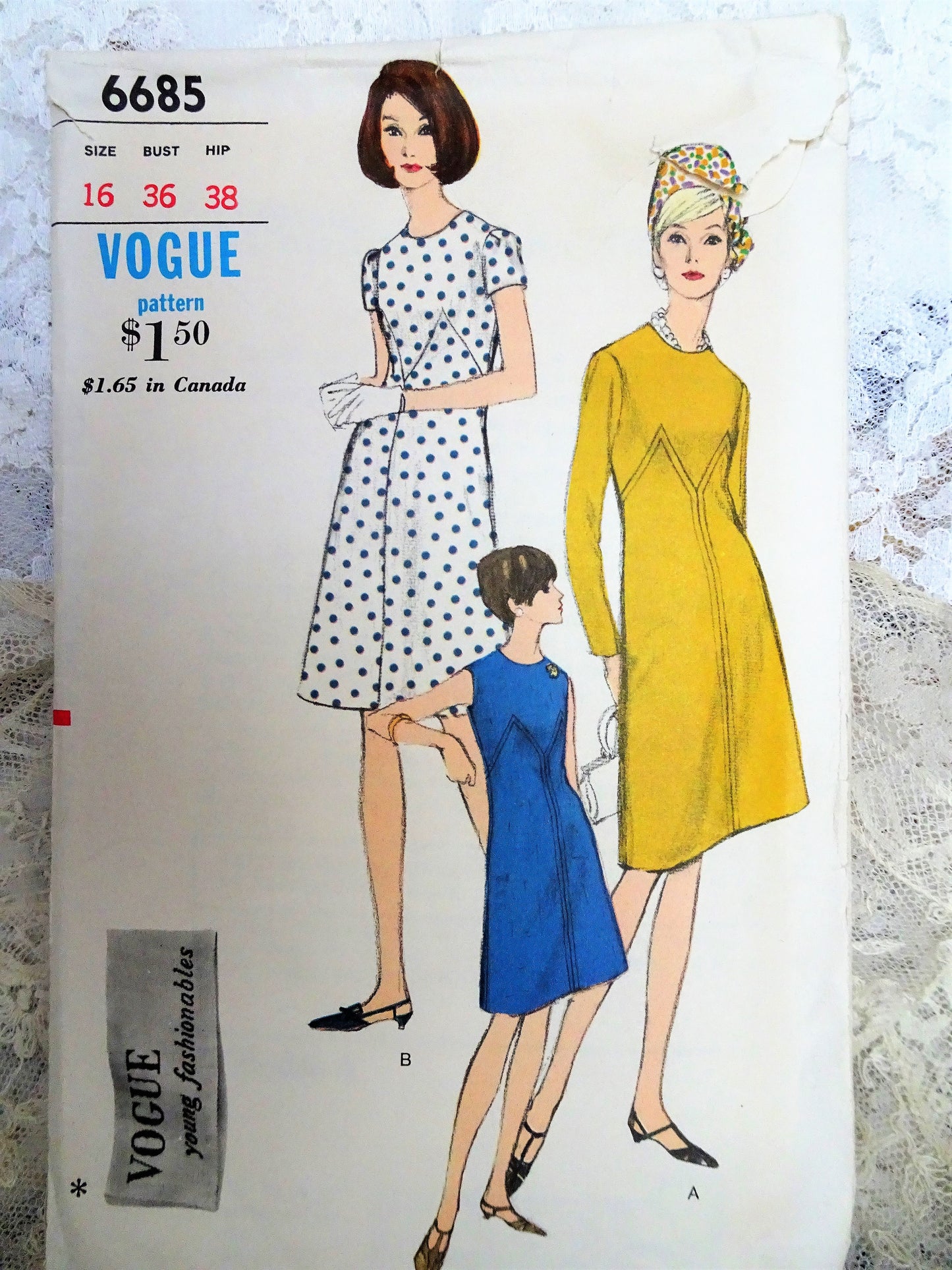 1960s LOVELY A Line Seam Interest Dress Pattern VOGUE 6685 Bust 36 Vintage Sewing Pattern