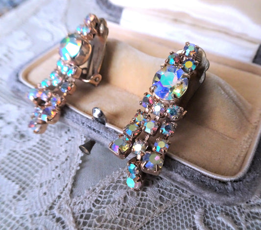 BEAUTIFUL Drop Earrings, Sparkling Glass Earrings ,AB Rhinestone Earrings,Dangle Earrings,Bridal,Collectible Vintage Jewelry