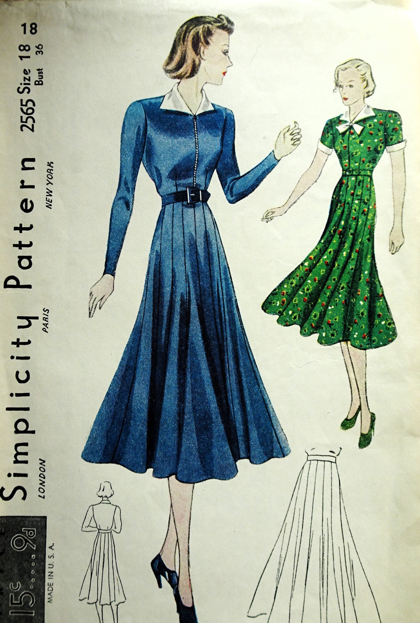 1930s BEAUTIFUL Flared Dress or Skirt Pattern SIMPLICITY 2565 Figure Flattering Design, Bust 36 Vintage Sewing Pattern FACTORY FOLDED