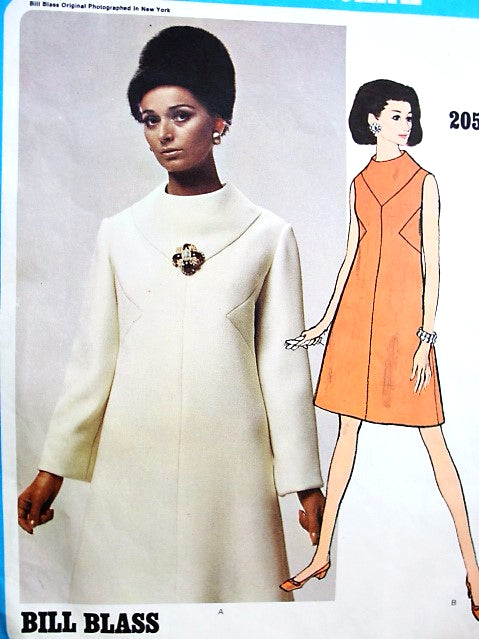 1960s MOD Dress Pattern VOGUE Americana 2055 Bill Blass Designer A-Line Dress Seam Interest  Bust 38 Vintage Sewing Pattern FACTORY FOLDED + Sew In Label