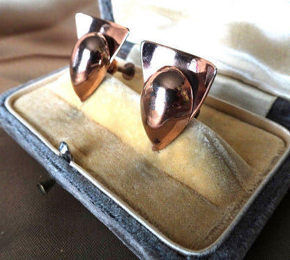 FABULOUS Vintage Rose Gold Finish on Silver Earrings, Retro Style, Mexican Silver, Screw Back Earrings, Unique Design, Collectible Earrings