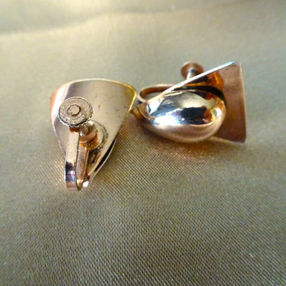 FABULOUS Vintage Rose Gold Finish on Silver Earrings, Retro Style, Mexican Silver, Screw Back Earrings, Unique Design, Collectible Earrings