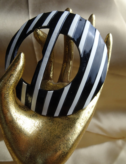 ART DECO Large Belt Buckle, Black White Stripes, Striking Dress Buckle, Collectible Vintage Belt Buckles