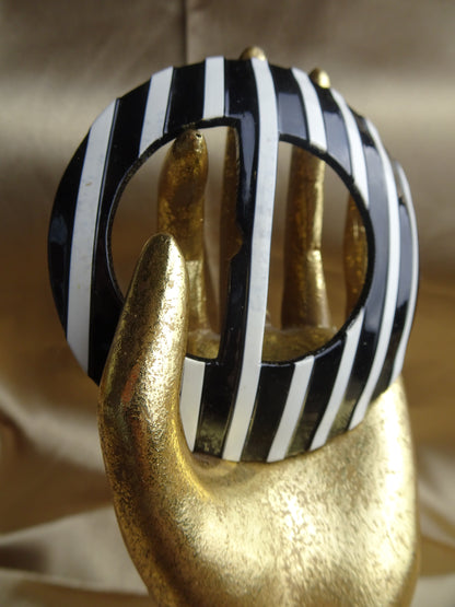 ART DECO Large Belt Buckle, Black White Stripes, Striking Dress Buckle, Collectible Vintage Belt Buckles