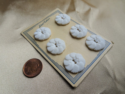 LOVELY 1930s Buttons, Plastic White Buttons on Original Card,Set of 6,For Sewing,Framing, Collectible Vintage Buttons