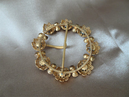 GORGEOUS Vintage Belt Buckle, Beautiful Filigree Metal with Gray Faux pearls and sparkling Glass Stones Sash Belt, Mid Century Vintage Dress Buckle, Collectible Buckles