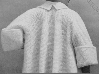 INSTANT PDF PATTERN Crochet and Knit Glam 1950s Full Swing Flare Back Coat Wide Cuffs Perfect Spring or Fall Coat Sweater Knitting Crocheting Pattern