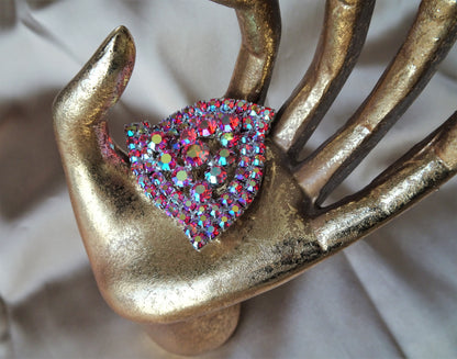 Vintage UNIQUE Design Brooch,Glittering AB Red Rhinestones,Multi Layered Large Brooch,Dazzling Swarovski Crystal,1950s Collectible Jewelry