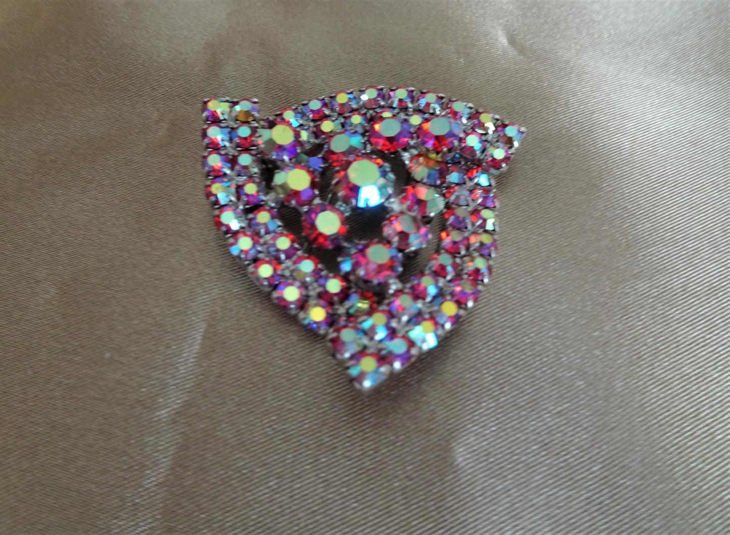 Vintage UNIQUE Design Brooch,Glittering AB Red Rhinestones,Multi Layered Large Brooch,Dazzling Swarovski Crystal,1950s Collectible Jewelry