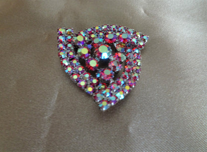 Vintage UNIQUE Design Brooch,Glittering AB Red Rhinestones,Multi Layered Large Brooch,Dazzling Swarovski Crystal,1950s Collectible Jewelry