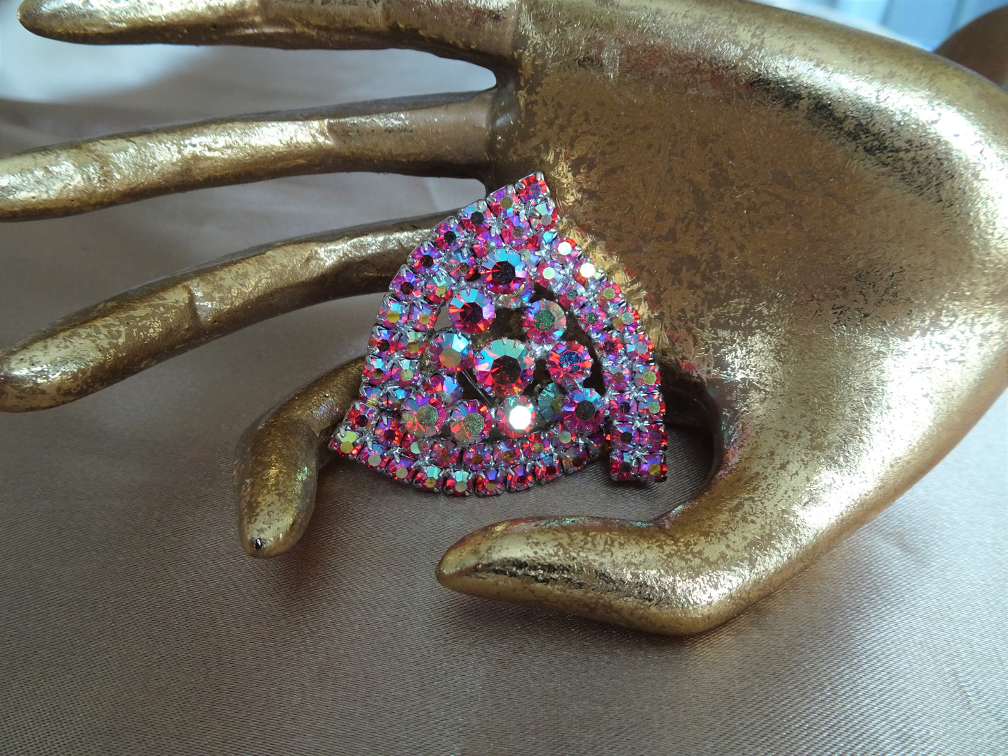 Vintage UNIQUE Design Brooch,Glittering AB Red Rhinestones,Multi Layered Large Brooch,Dazzling Swarovski Crystal,1950s Collectible Jewelry
