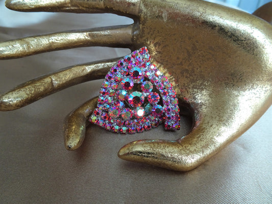 Vintage UNIQUE Design Brooch,Glittering AB Red Rhinestones,Multi Layered Large Brooch,Dazzling Swarovski Crystal,1950s Collectible Jewelry