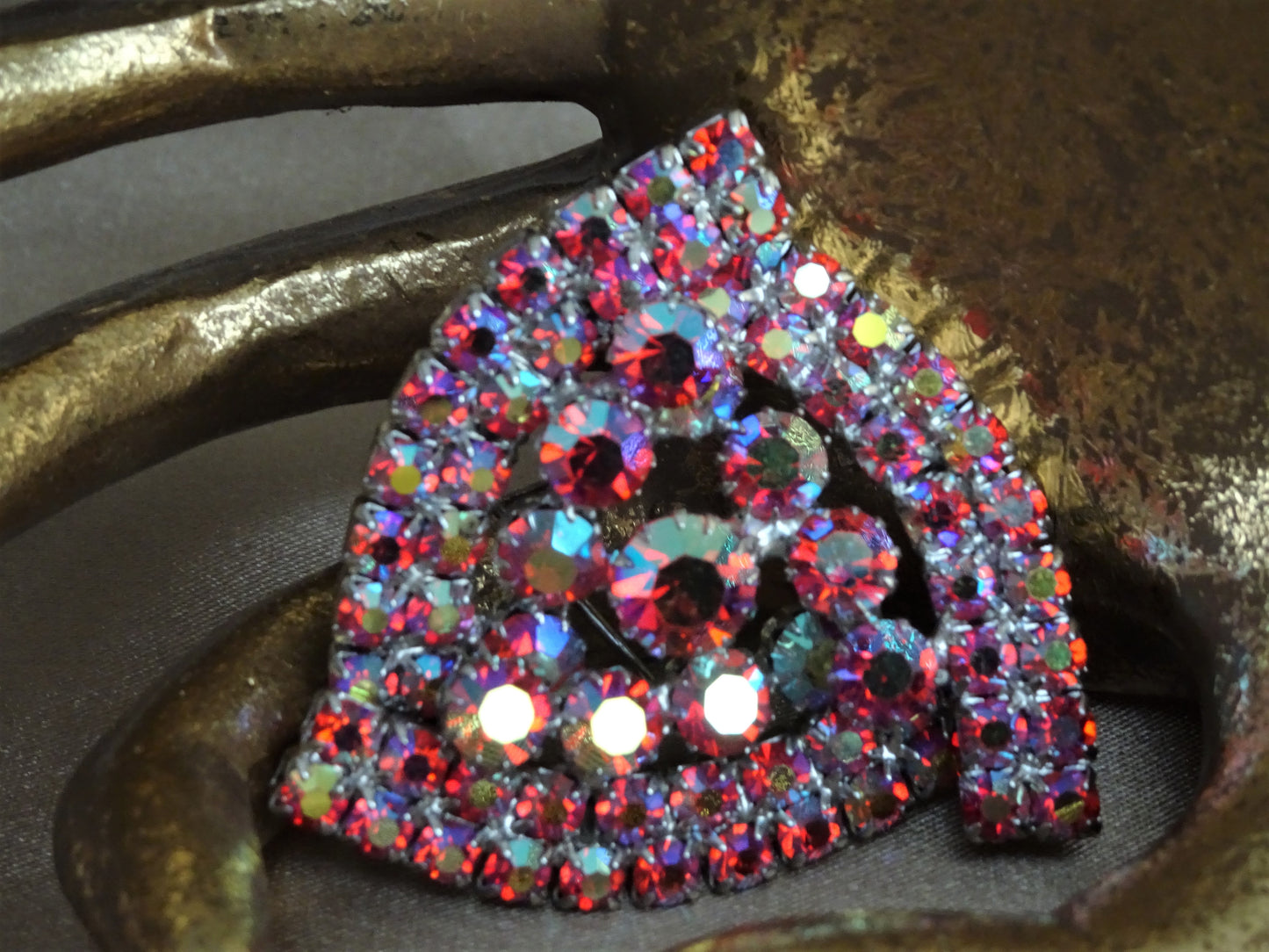 Vintage UNIQUE Design Brooch,Glittering AB Red Rhinestones,Multi Layered Large Brooch,Dazzling Swarovski Crystal,1950s Collectible Jewelry
