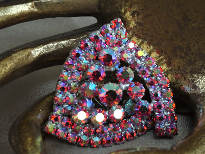 Vintage UNIQUE Design Brooch,Glittering AB Red Rhinestones,Multi Layered Large Brooch,Dazzling Swarovski Crystal,1950s Collectible Jewelry