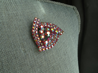 Vintage UNIQUE Design Brooch,Glittering AB Red Rhinestones,Multi Layered Large Brooch,Dazzling Swarovski Crystal,1950s Collectible Jewelry